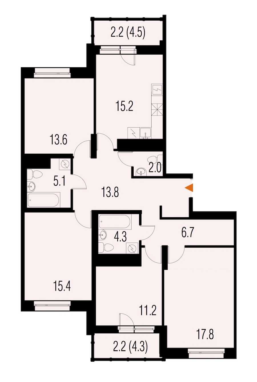 Четырехкомнатная квартира в : площадь 109.8 м2 , этаж: 22 – купить в Санкт-Петербурге